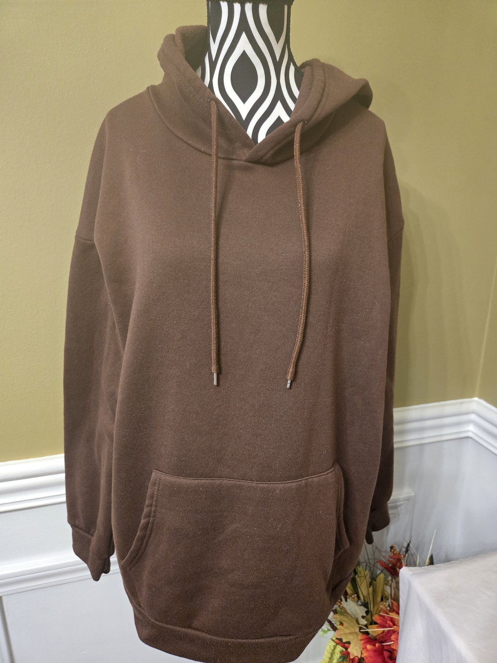 SHEIN Woman's Faith Over Fear Brown Long Sleeve Hooded Pullover Sweatshirt L